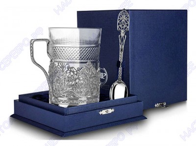 840НБ03801 Cеребряный набор для чая «Скань» в подарочном футляре